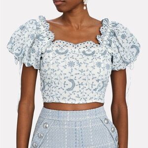 Love Shack Fancy Melina Top in Ivory Shores